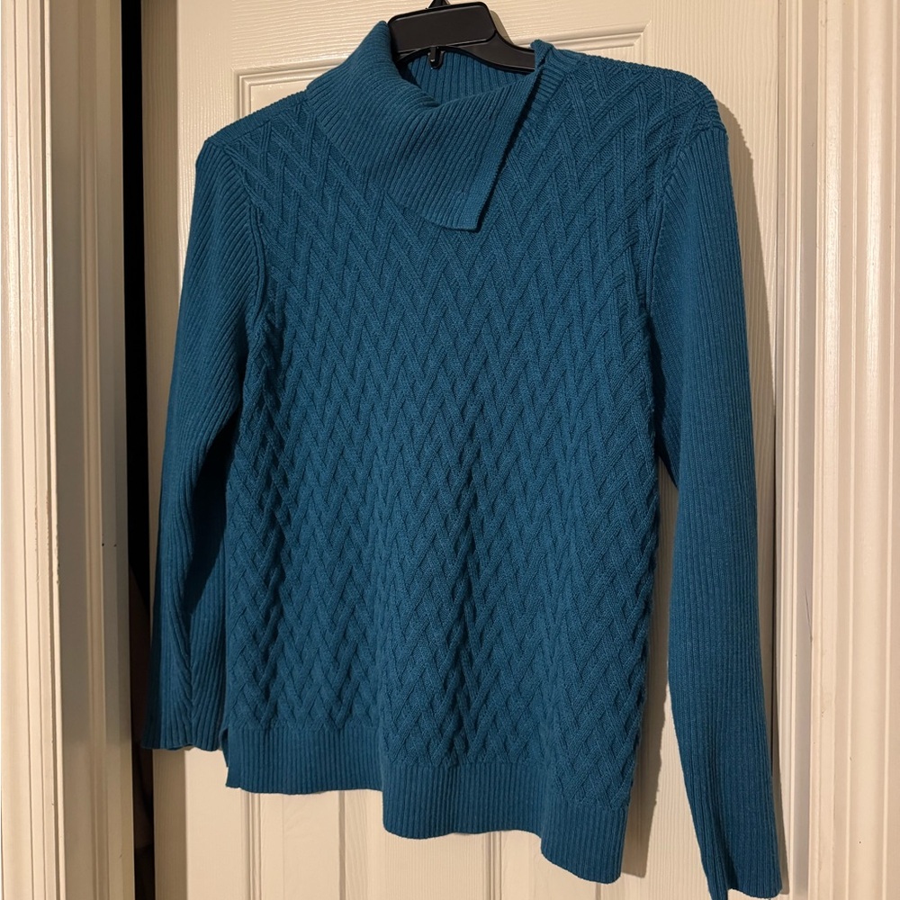 Lands' End Blue Cowl Neck Sweater with Textured Knit
